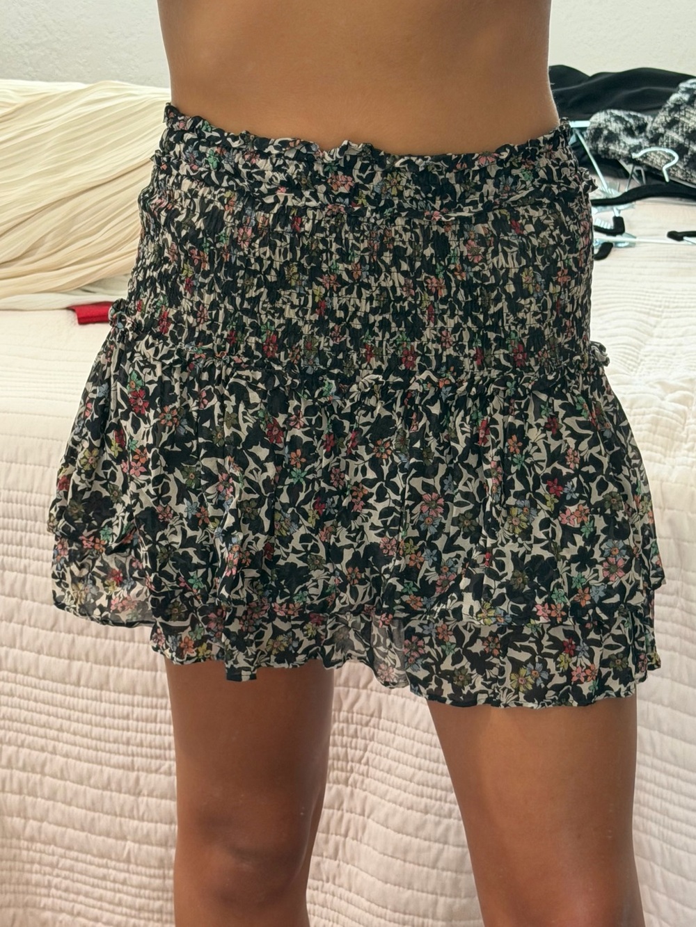 Zara Black Floral Print Top with Cream Lining